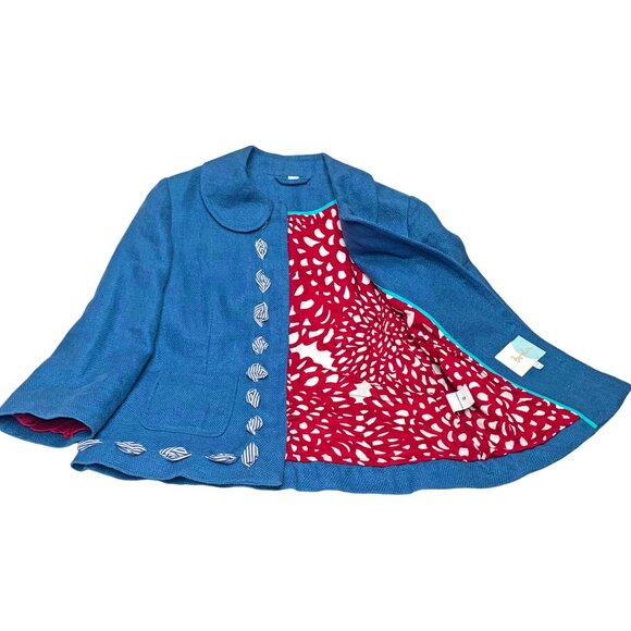 Boden‎ Azrue Linen Blend Peter Pan Collar Cropped Blazer - Picture 10 of 12